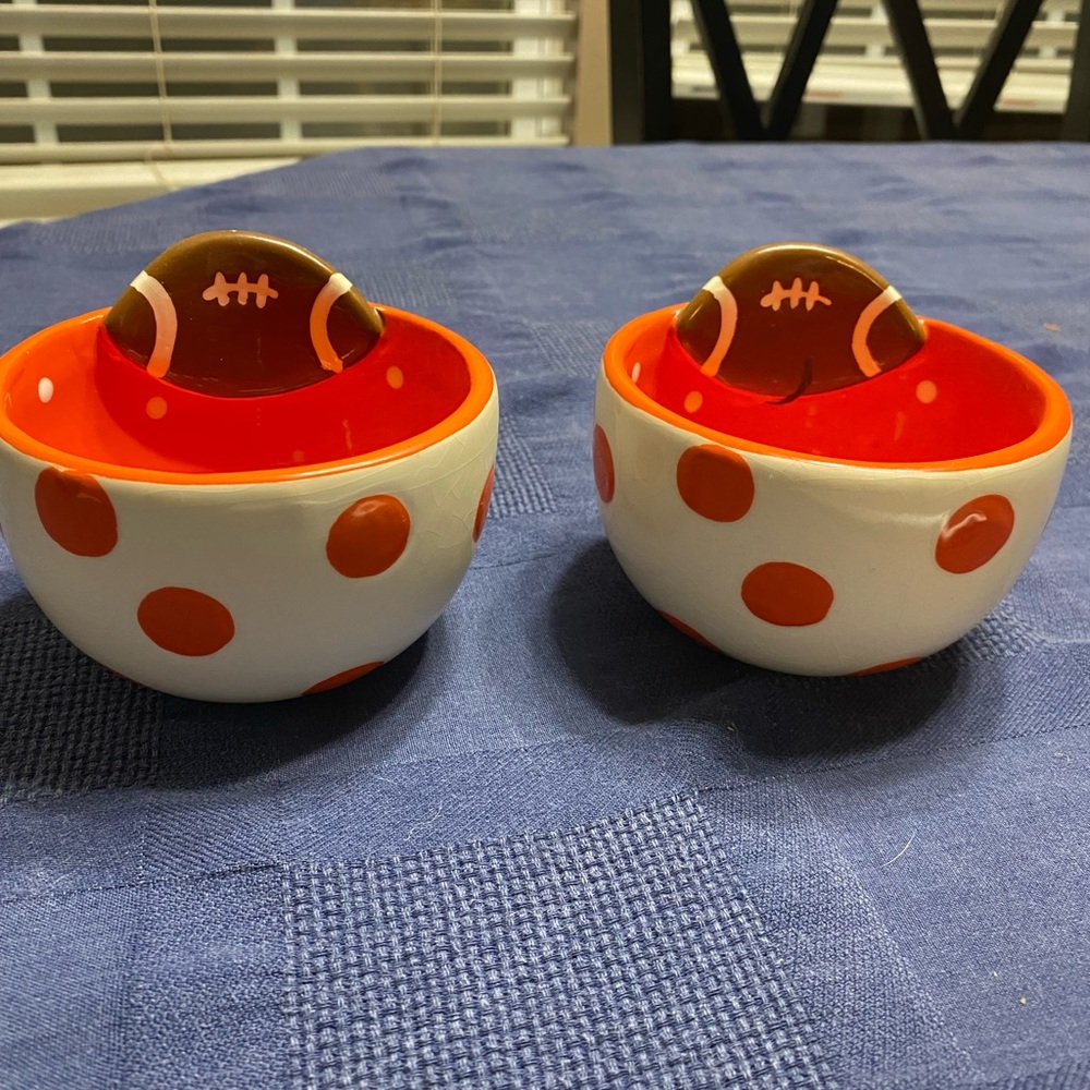 Coton Colors small polka dot bowls- no cracks or chips. Normal aging of glaze.